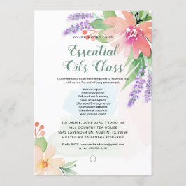 Convite Aula de óleos essenciais florais aquarela de prima