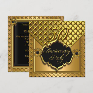 Convite Áureo 50º Aniversário Elite Elegante Preto Dourado