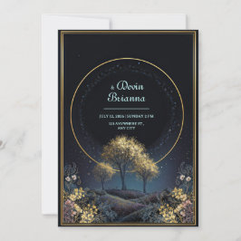 Convite Auréola Dourada Brilhante Casamento na Floresta da