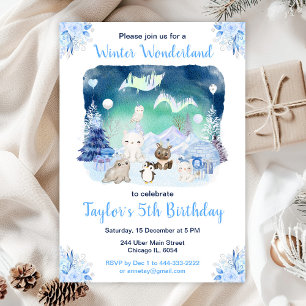 Convite Aurora Boreal Animais Árticos Aniversário