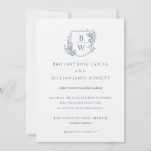 Convite [AURORA] Vintage Dusty Blue Crest Monograma Casame