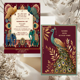 Convite Auspicious Elephants Peacock Feather Ornate Indian