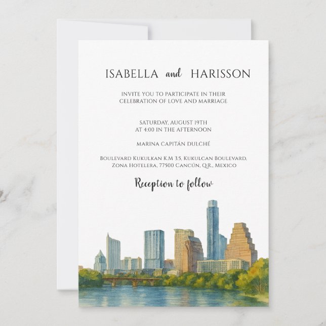 Convite Austin Skyline Destination Wedding Invitation (Frente)