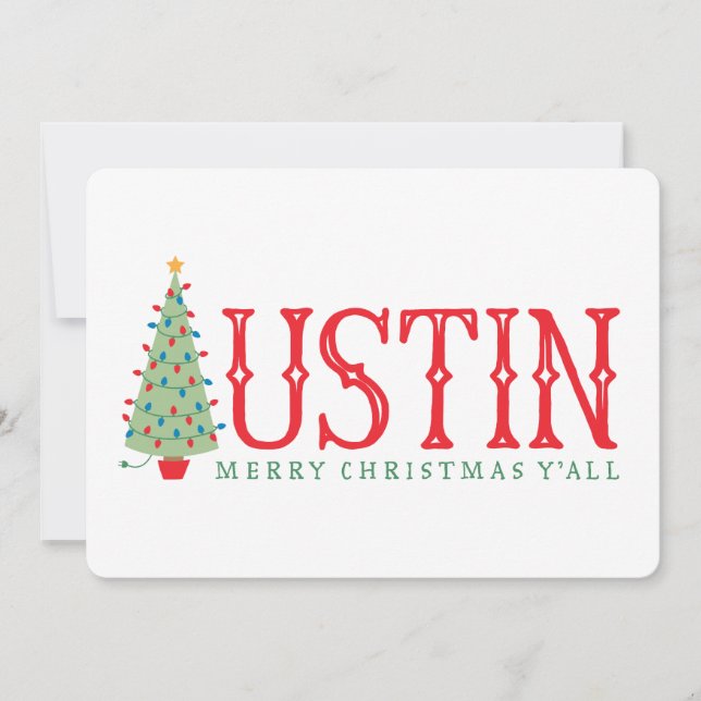 Convite Austin Texas Merry Christmas Tree Card ou Convidar (Frente)