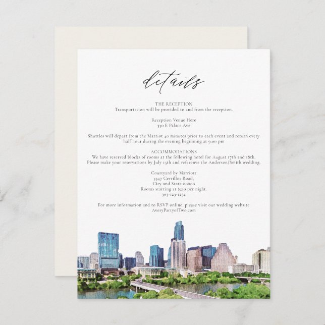Convite AUSTIN TEXAS Skyline Details Insert Card (Frente/Verso)