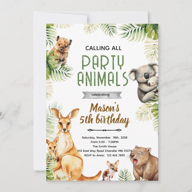 Convite Australian animal party invitation (Frente)