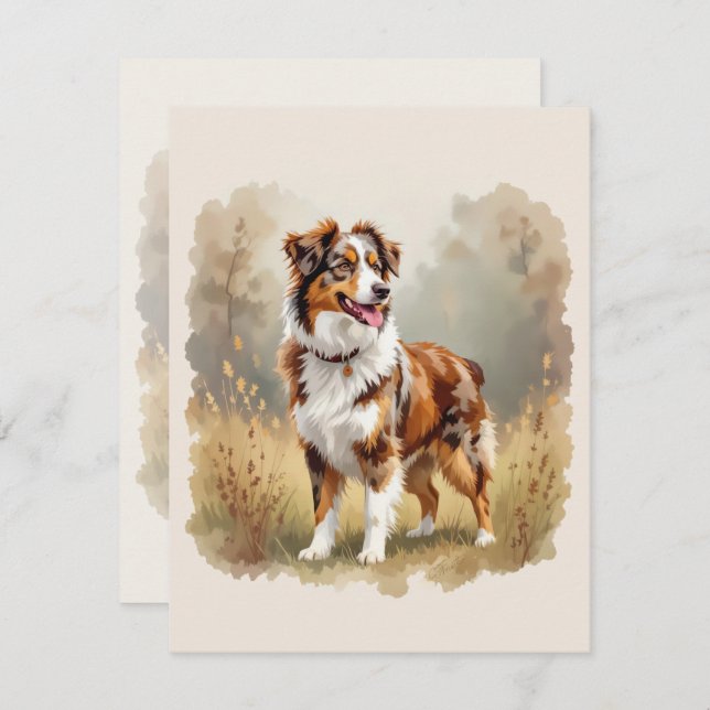 Convite Australian Shepherd Dog Red Merle Aussie (Frente/Verso)