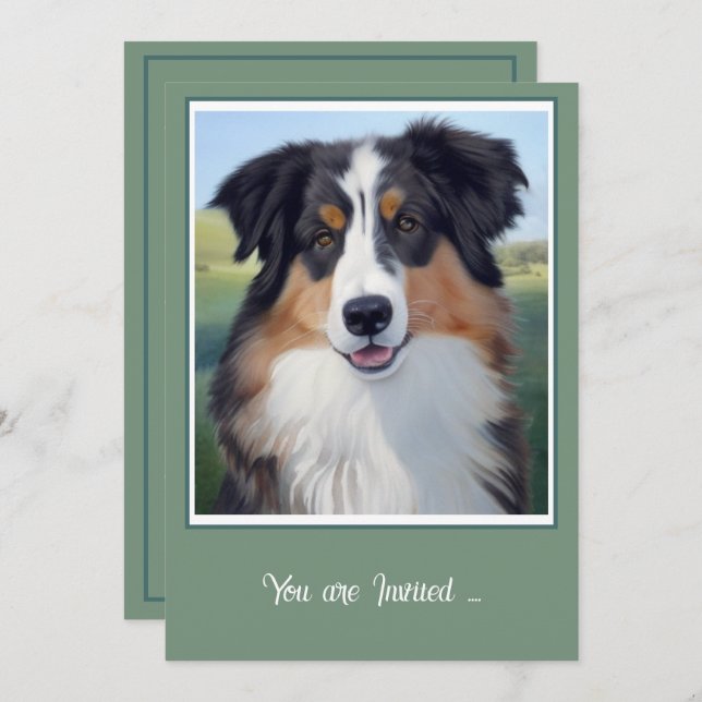Convite Australian Shepherd Portrait  -  (Frente/Verso)