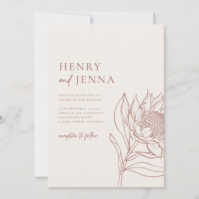 Convite Australiano Nativo Botânico Waratah Protea (Frente)