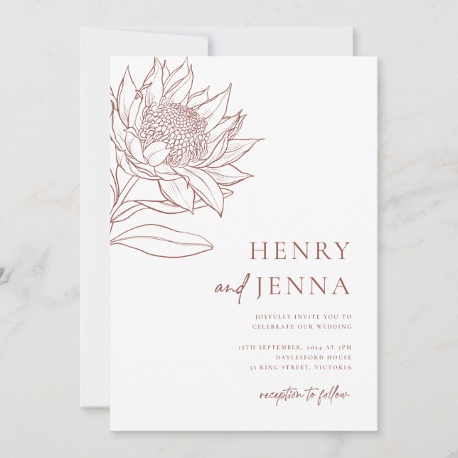 Convite Australiano Nativo Botânico Waratah Protea (Frente)