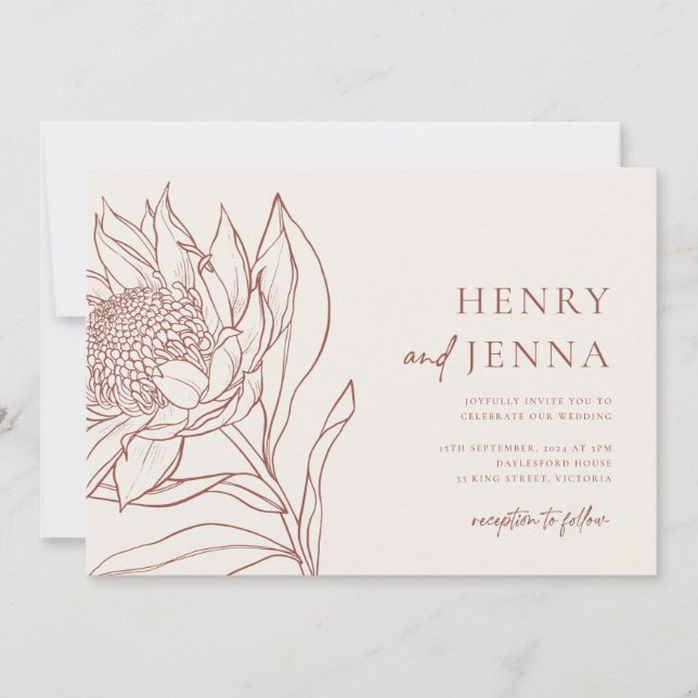 Convite Australiano Nativo Botânico Waratah Protea (Frente)