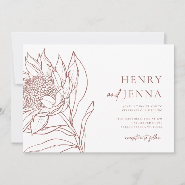 Convite Australiano Nativo Botânico Waratah Protea (Frente)