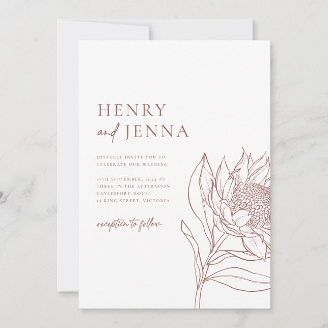 Convite Australiano Nativo Botânico Waratah Protea (Frente)