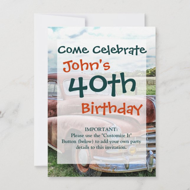 Convite Automóvel Clássico Rusty Vintage (Frente)