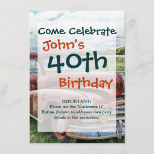 Convite Automóvel Clássico Rusty Vintage