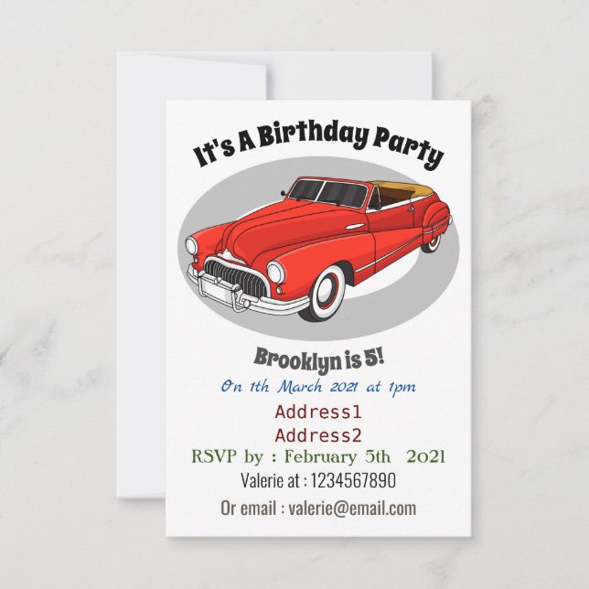 Convite Automóvel clássico vermelho 1948 (Frente)