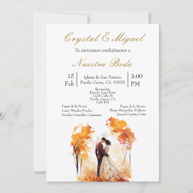 Convite Autum bride and groom silhouette  (Frente)