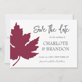 Convite Autum Burgundy Maple Leaf Wedding SaveThe Date