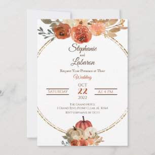 Convite Autum Floral Pumpkin Wedding