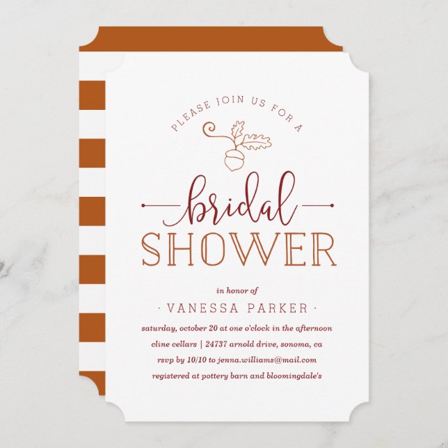 Convite Autumn Acorn Chá de panela (Frente/Verso)