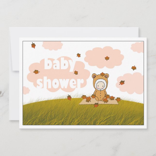 Convite Autumn Baby in Falling Leaves Chá de fraldas Convi (Frente)