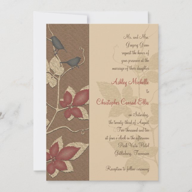 Convite Autumn Birds and Leaves Weding Invitation (Frente)