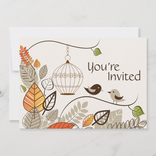 Convite Autumn Birds e Deixa Casual Invitation (Frente)