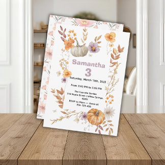 Convite Autumn Birthday Invitation, Fall Pumpkin Party