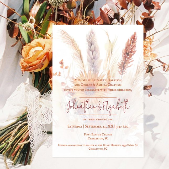 Convite Autumn Boho Floral Wedding | Branco (Autumn Boho Floral White Wedding Invitation)