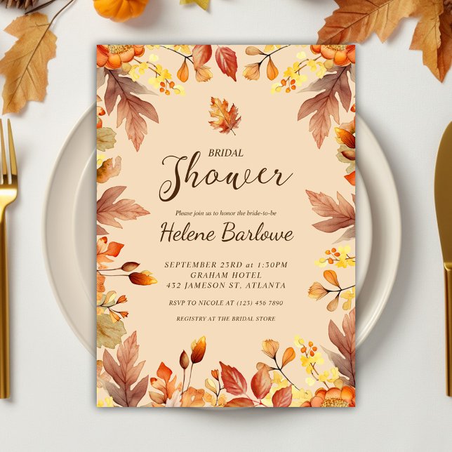 Convite Autumn Brit Para Ser Chá de panela De Queda Russo (Elegant Rustic Fall Bridal Shower Invitation)