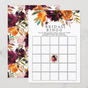 Convite Autumn Burgundy & Orange Floral Bingo Game