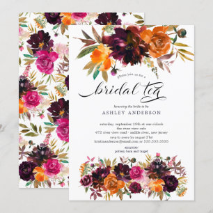Convite Autumn Burgundy & Orange Floral Bridal Tea