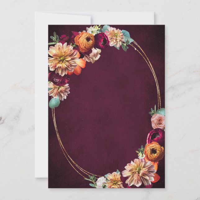 Convite Autumn Burgundy Red Orange Blush Casamento Floral (Frente)