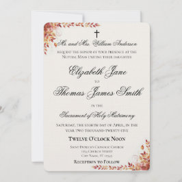 Convite Autumn Catholic Red and Gold Wedding Invitation