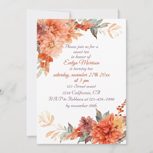 Convite Autumn Cute Gnomo Fall Sai Aniversário (Frente)