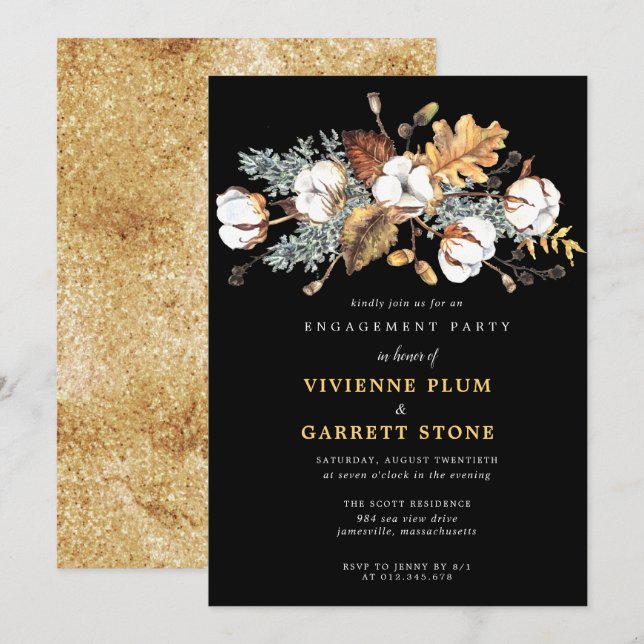 Convite Autumn Deixa Festa de noivado Floral Branca (Frente/Verso)