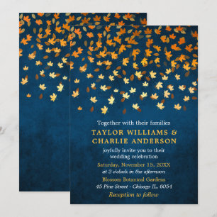 Convite Autumn deixa Grunge Dourado e Casamento Azul