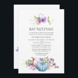 Convite Autumn - Fall Floral Bat Mitzvah<br><div class="desc">As ervilhas doces e as abóboras morcegas mitzvah convidam com tons de tipografia rosa,  roxa,  violeta e azul e elegante personalizável para suas especificidades de eventos.</div>