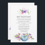 Convite Autumn - Fall Floral Bat Mitzvah<br><div class="desc">As ervilhas doces e as abóboras morcegas mitzvah convidam com tons de tipografia rosa,  roxa,  violeta e azul e elegante personalizável para suas especificidades de eventos.</div>