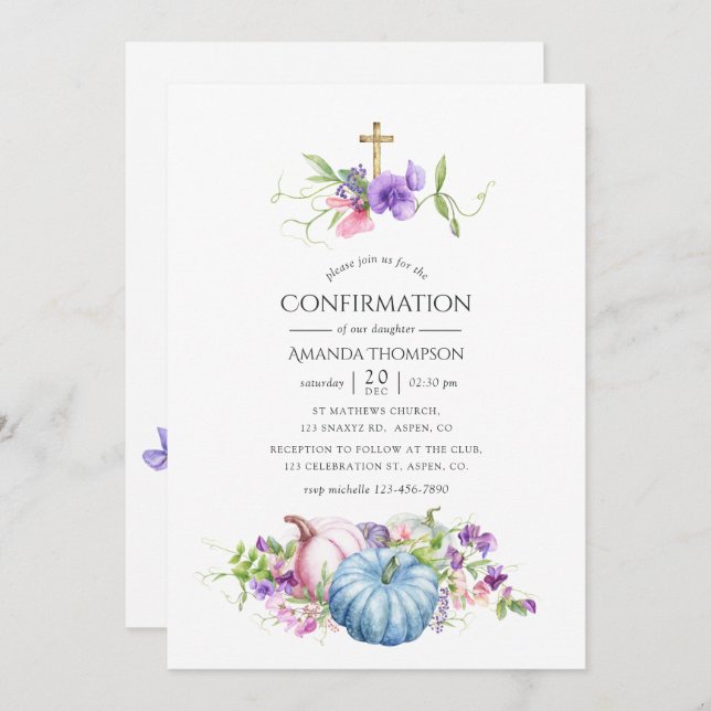 Convite Autumn - Fall Floral Confirmation (Confirmação de  (Frente/Verso)