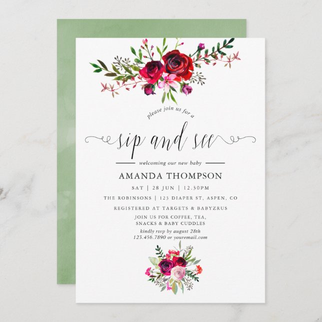 Convite Autumn Fall Floral Sip and See (Frente/Verso)