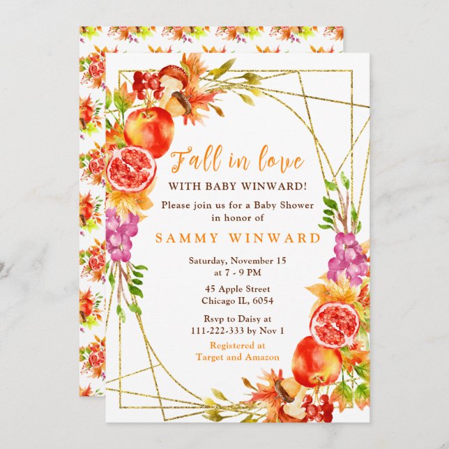 Convite Autumn Fall Harvest Baby Shower (Frente/Verso)