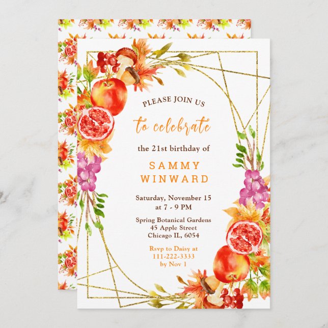 Convite Autumn Fall Harvest Birthday (Frente/Verso)