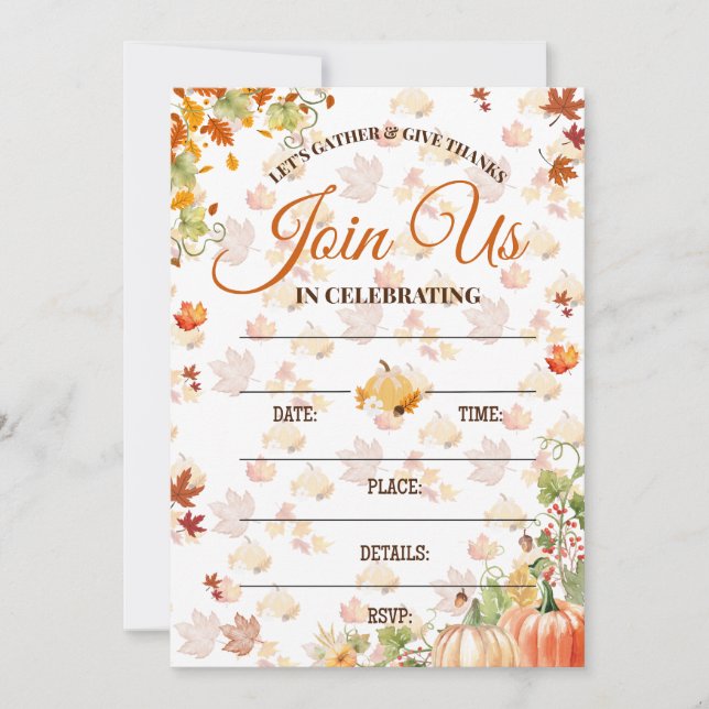Convite Autumn Fall Invitation with Pumpkins (Frente)