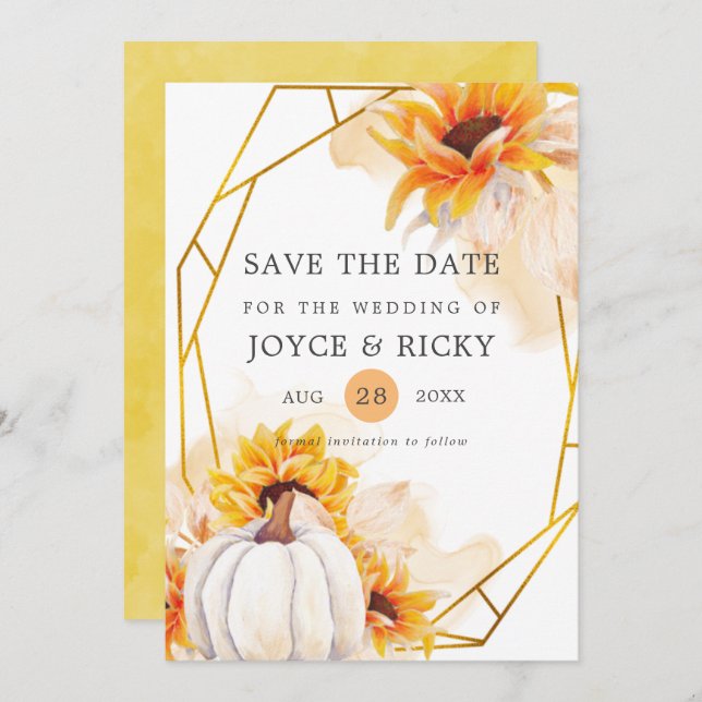 Convite Autumn Fall Pumpkin Salvar O Casamento De Data (Frente/Verso)
