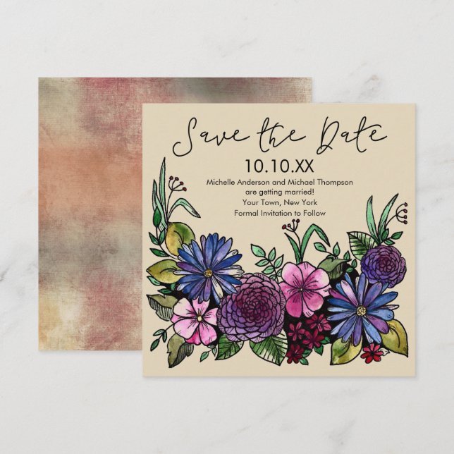 Convite Autumn Fall Rustic Wine Floral Save Date (Frente/Verso)