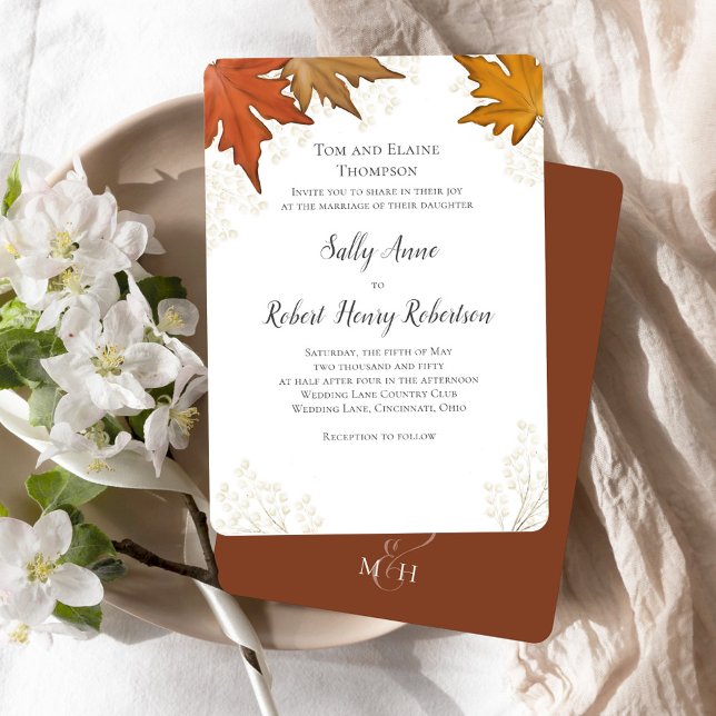 Convite Autumn Fall Watercolor Deixa Casamento Personaliza (Fall autumn leaves custom invitation template.)