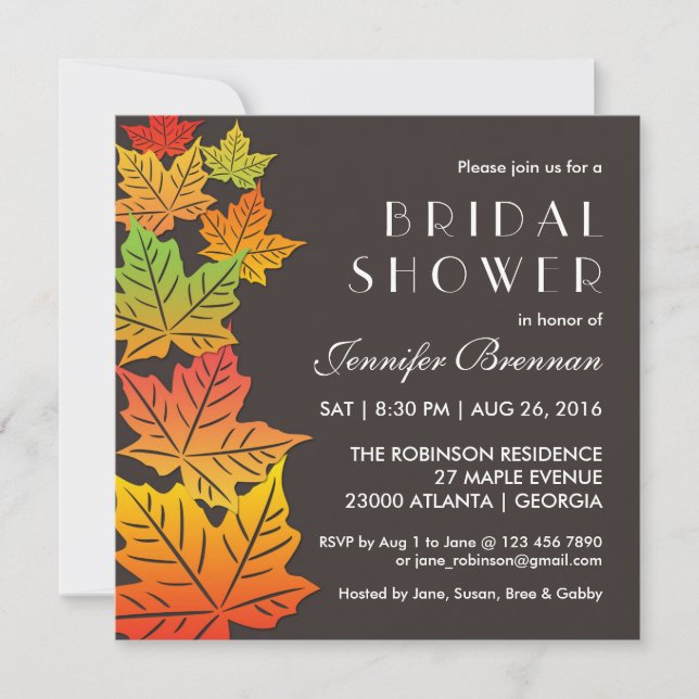 Convite Autumn Falling Maple Leaf Weding Invitation Cinza (Frente)