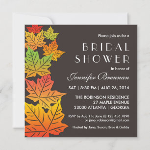Convite Autumn Falling Maple Leaf Weding Invitation Cinza