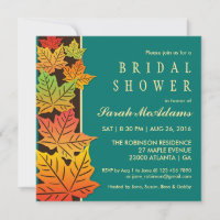 Autumn Falling Maple Leaf Weding Teal